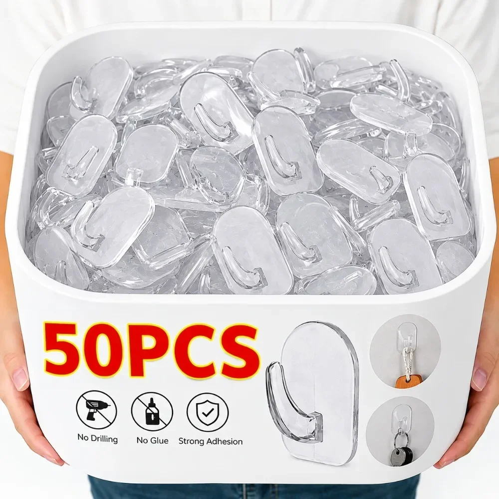Kitchen Zo - 50/10PCS Mini Self-Adhesive Hooks Transparent Heavy