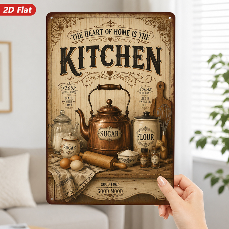 Kitchen With Baking Area - 2D Flat Vintage Kitchen Metal Wall