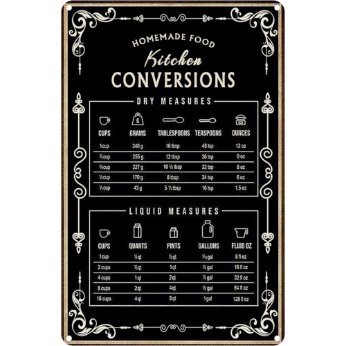 Kitchen Baking Conversion Chart - Kitchen Conversion Chart Metal Baking Signs
