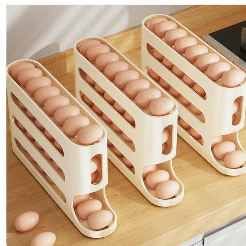 Kitchen Baking Tray Storage - 4 Layers Automatic Rolling Egg Holder