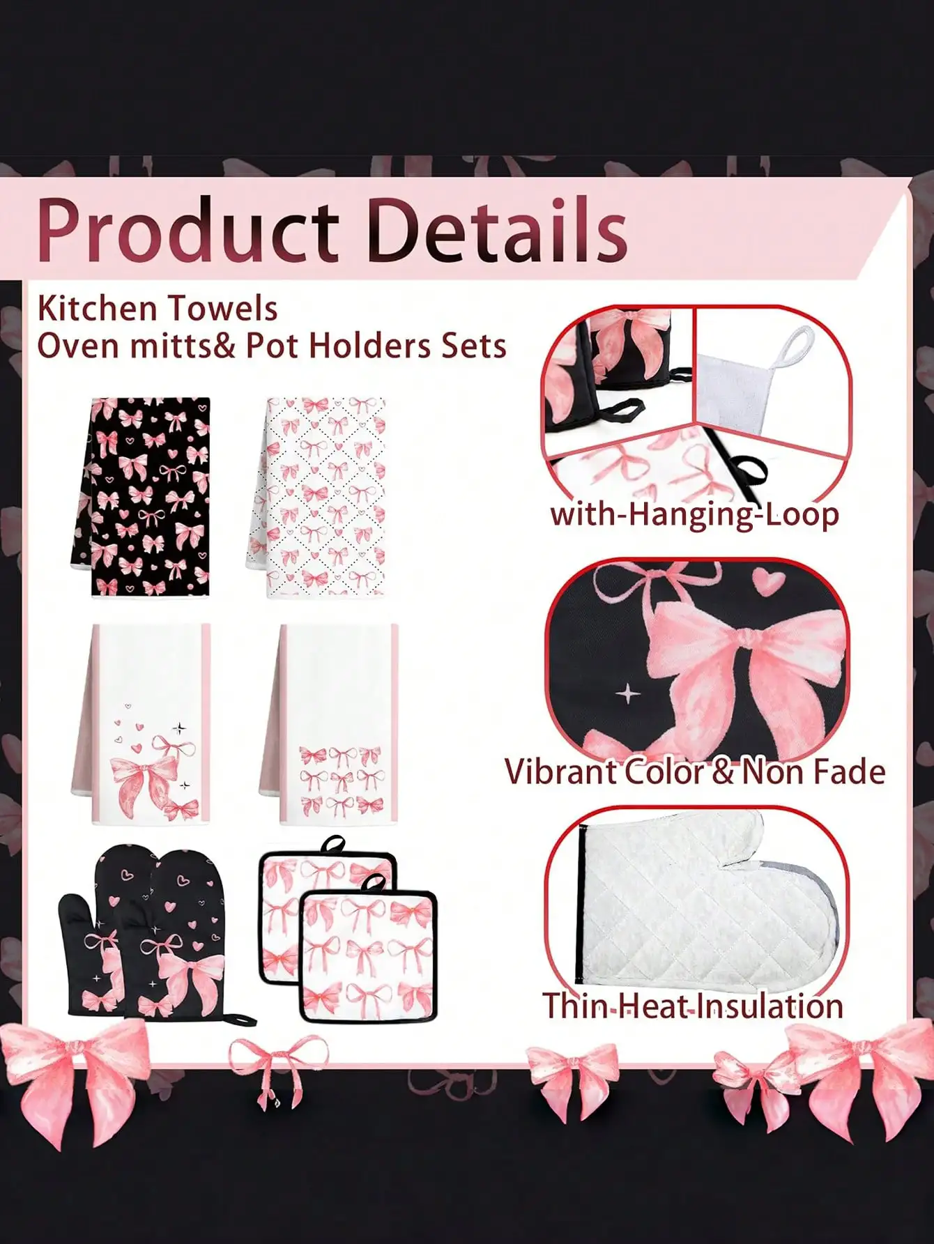 10PCS Pink Bow Kitchen Accesso - Baking Kitchen Set ulasan dan harga
