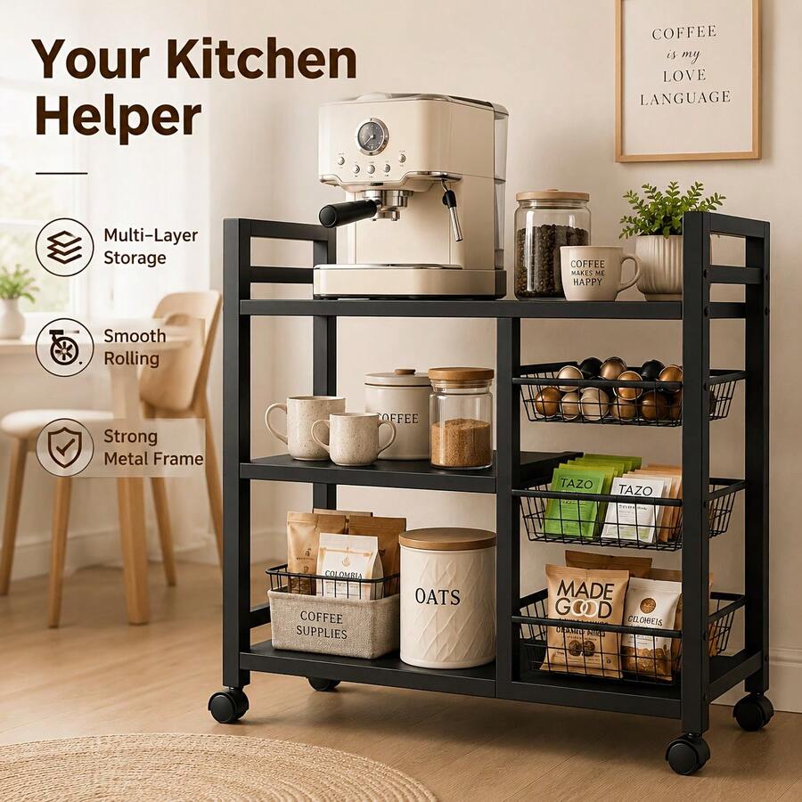 1pc Mobile Storage Rack, Adjus - Kitchen Zo ulasan dan harga